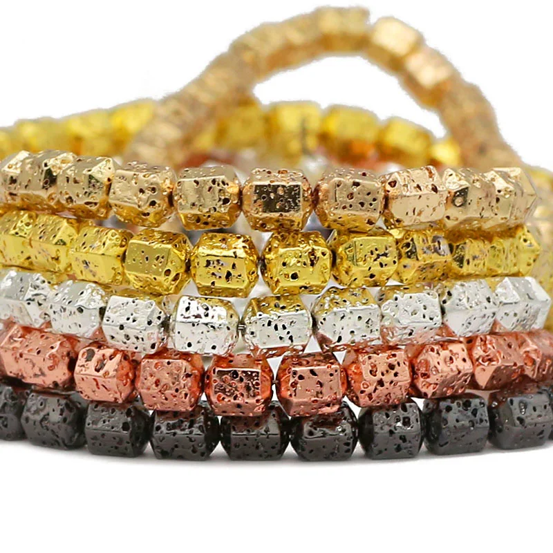

Faceted Cylinder Lava Natural Stone Bronze Gold Silver White Spacer Loose Beads For Jewelry Making Diy Necklaces Pendants 6X8mm
