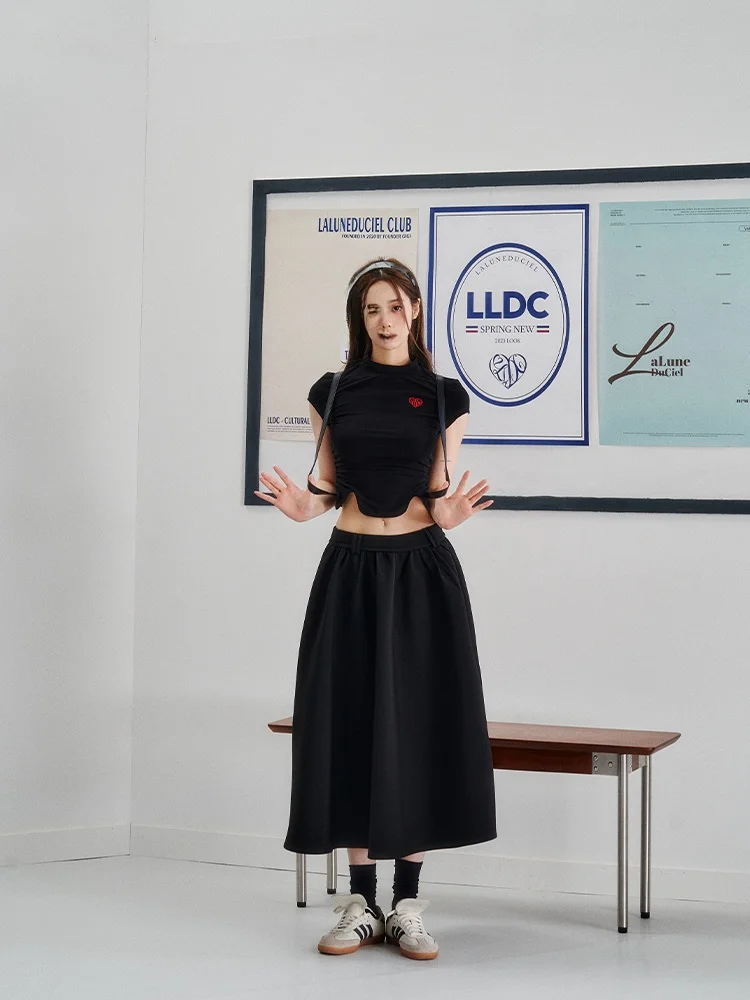 [Laluneduciel] LLDC Original Love Вышивка Плиссировка Нерегулярный разрез Подол Напіввысокий