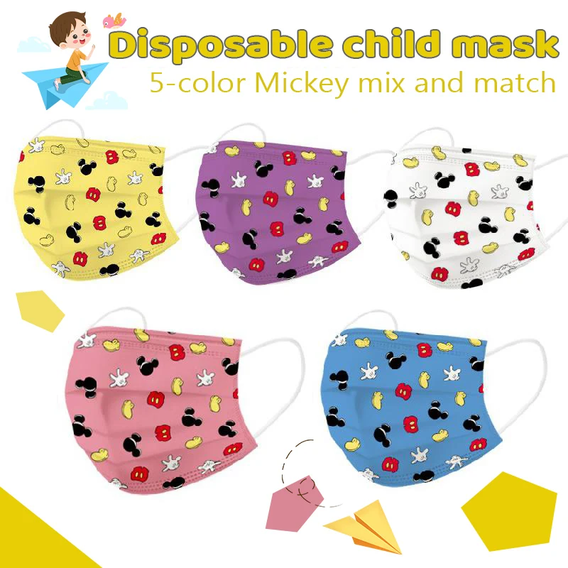 

Детская маска Disney 10 ~ 100 Микки Маус мультяшная 4-слойная Защитная Пыленепроницаемая и дышащая многоразовая мультяшная маска с принтом