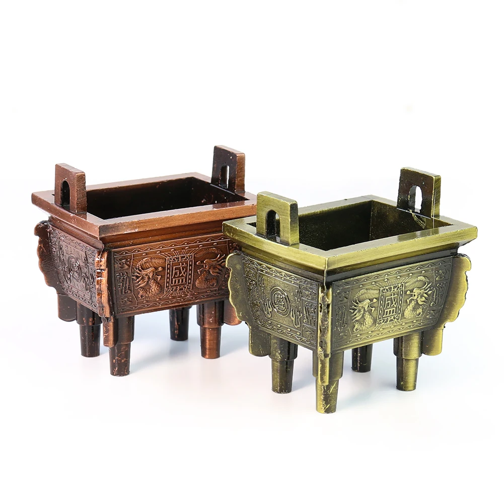 Antique Bronze Ashtray Paperweight Ornaments Fortune Dragon Incense Burner Tripod Home Decor Divination Enshrines Candle Holder