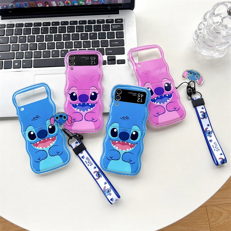 

Cute Disney Stitch pink bracelet cartoon Phone Case for Samsung Galaxy Z Flip 4 3 Hard PC Back Cover for Z Flip 5 Case Case