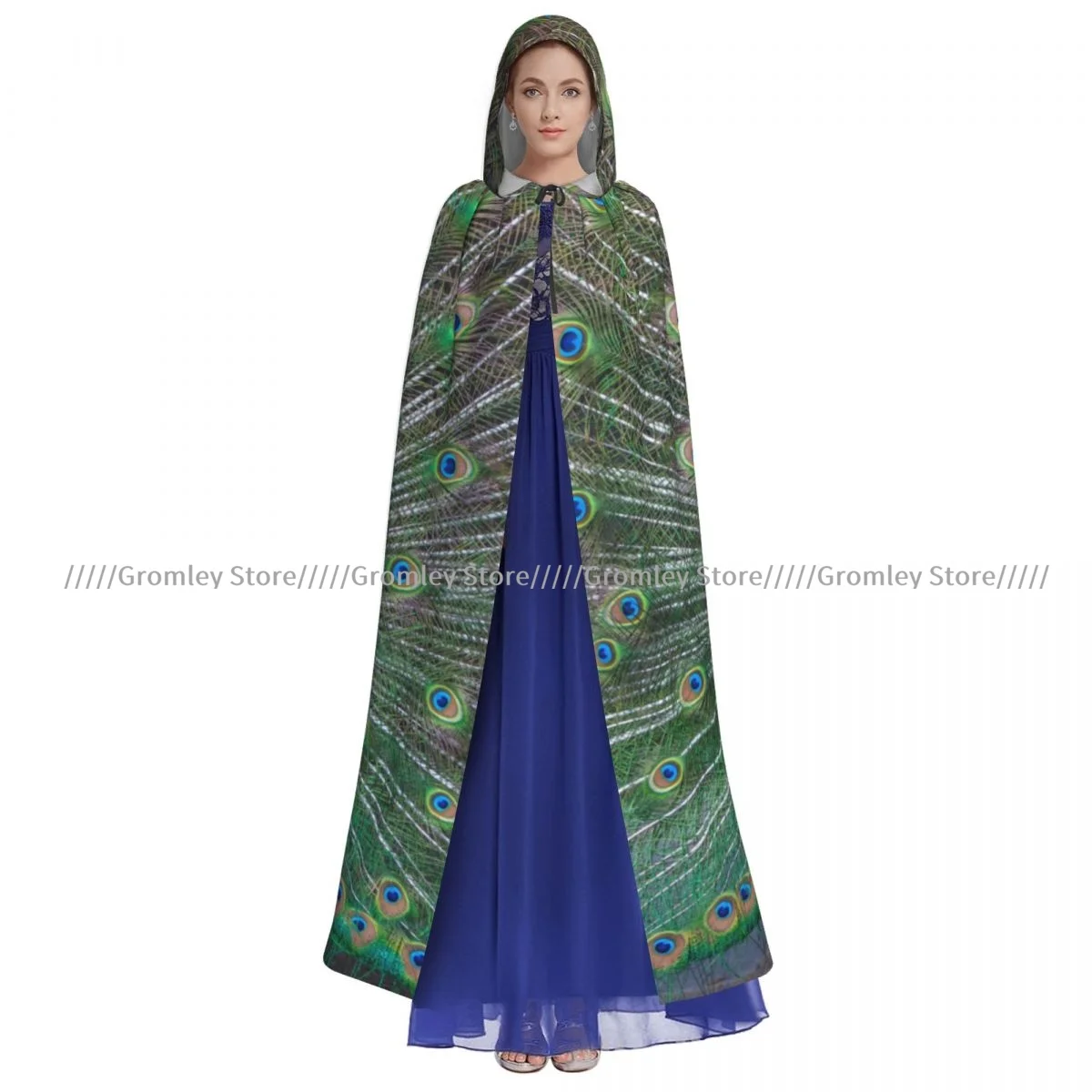 Длинный халат с капюшоном Witch павлин перьями плащ на Хэллоуин косплей-костюмы для