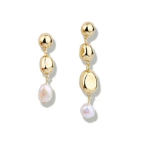 allnewme 2022 new arrival nature freshwater pearl earring for women gold copper asymmetry long drop earrings korean jewellery