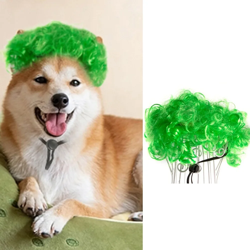 

Headwear Green Wigs Cute Ins Wind Nylon Pet Wig Accessories Dog Curls Wigs Dog