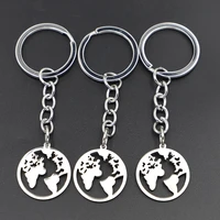 hot fashion stainless steel round hollow cutout map keychain gothic jewelry punk kitsch handcrafted llavero spara mujer 1pc