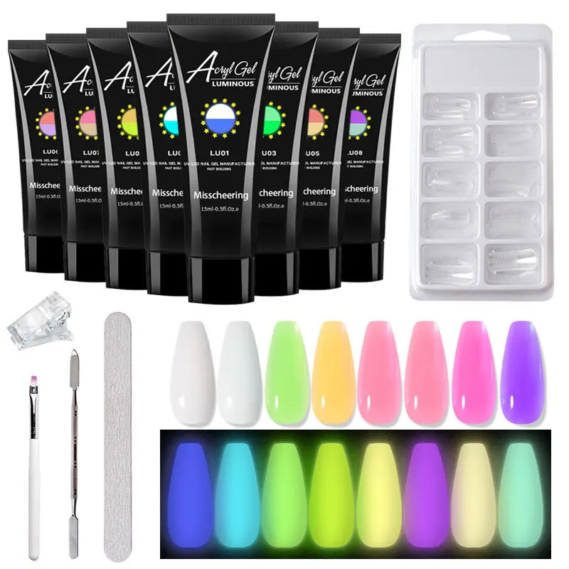 

Nail Art Set 6pcs/set Manicure Luminous Extension Glue Set 15ml Paper-free Crystal Phototherapy Glue Fast Nail Extension Glue