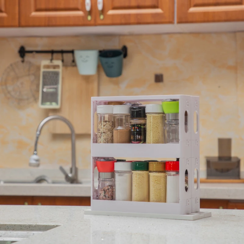 

Spice Organizer Rack Multi-function Rotating Storage Shelf Slide Kitchen Cabinet Cupboard Organizer Kitchen Storage Rack