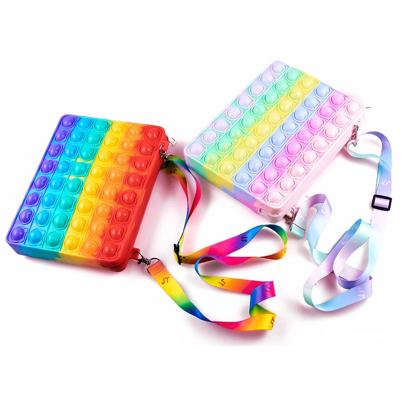 

Children Handbag Anti-Stress Fingertip Toys ular Sensory ete Silicone Push Bubble Storage Bags Rainbow Coin Purse