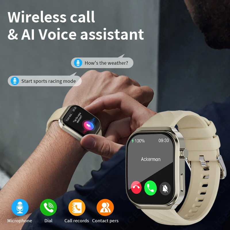 LIGE AI Медицинская диагностика Здоровье ЭКГ + PPG Умные часы Мужской термометр