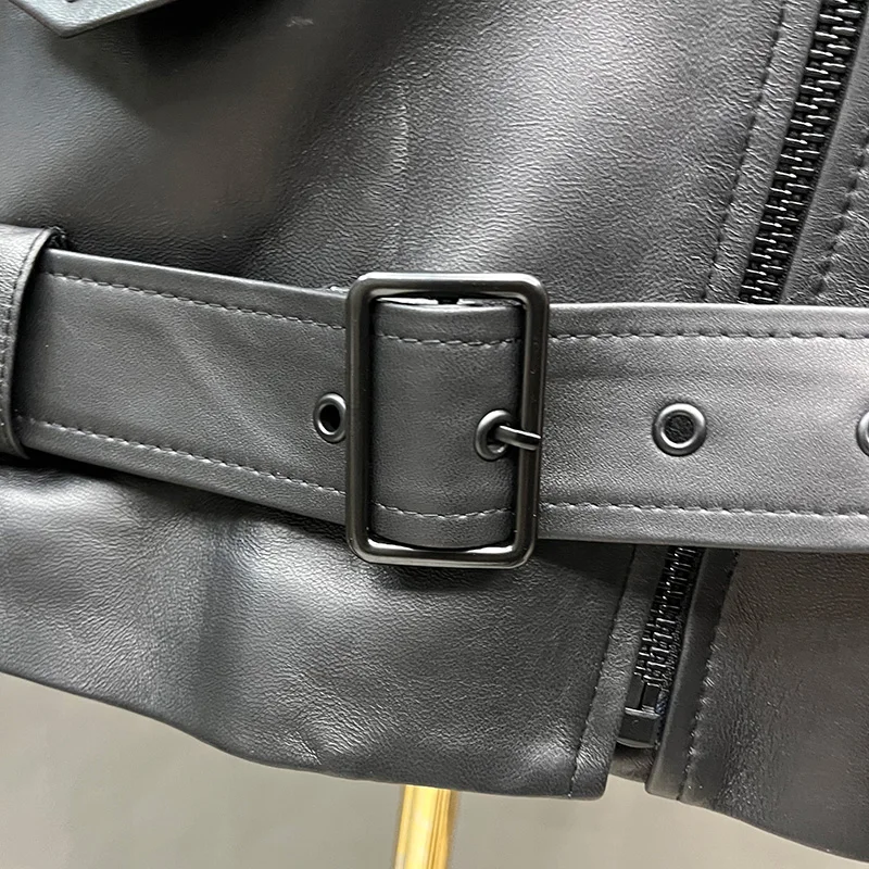 Sheepskin Leather Jacket 2023 Spring Autumn Leather Coat For Women Oversize Motorcycle Jacket TF5409