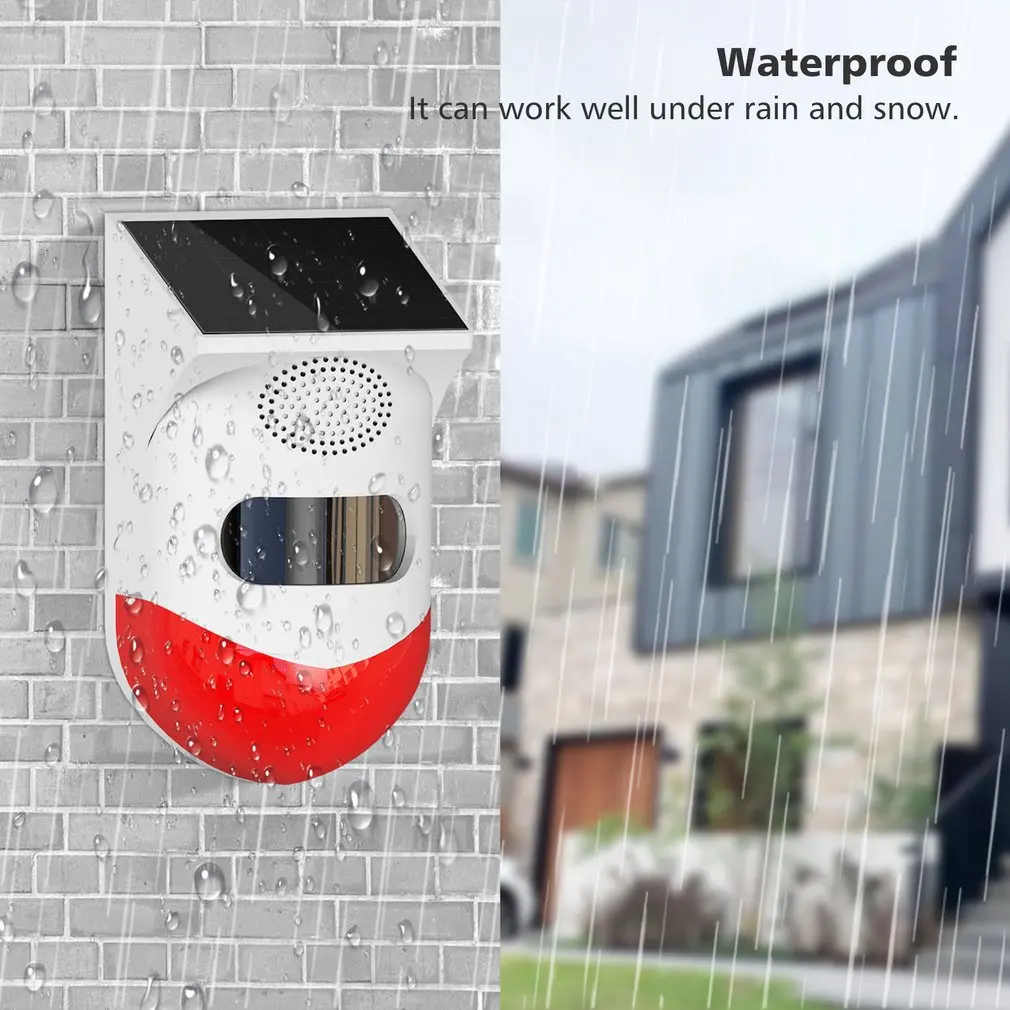 

Solar Alarm Solar Powered Infrared Motions Sensor Detector Siren Strobe Alarm System Waterproof For Home Yard Outdoor Security