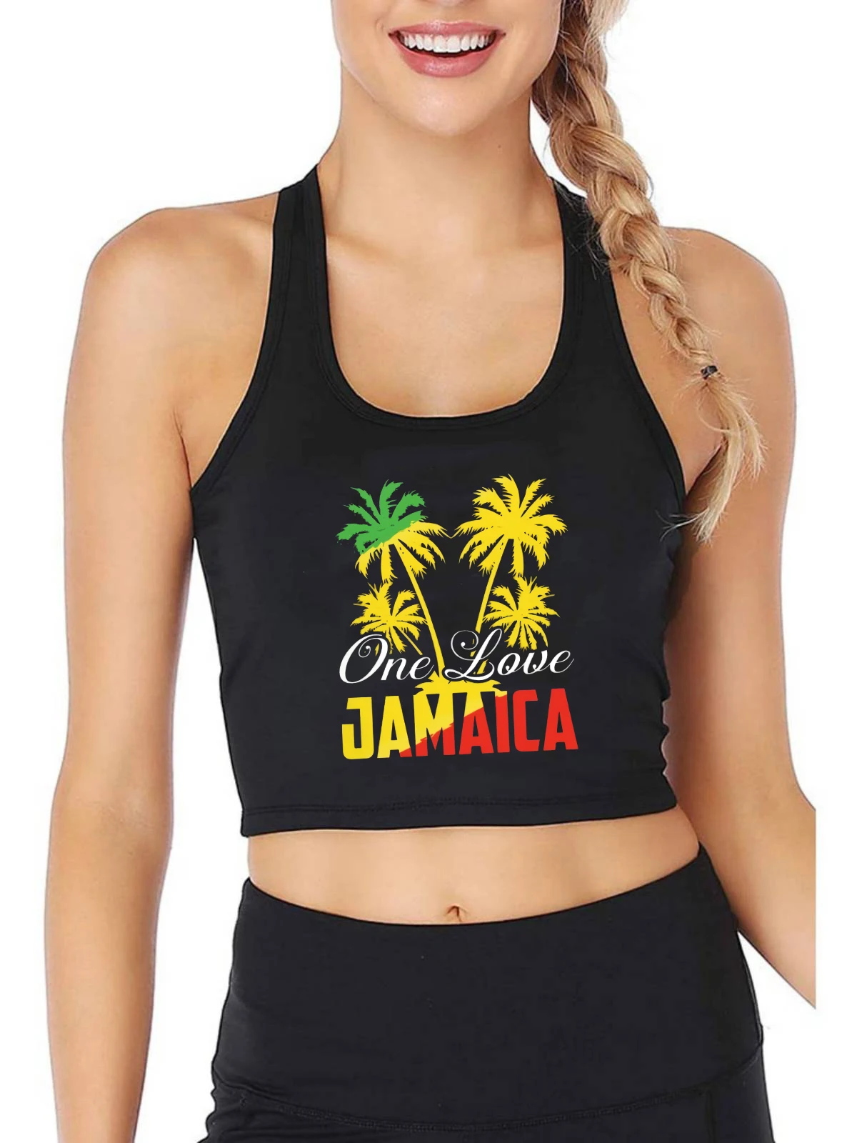 

One Love Jamaica Reggae Music Design Sexy Slim Fit Crop Top Women's Street Fashion Cotton Tank Tops Customizable Camisole