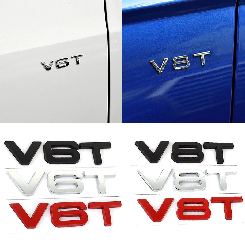 

V6T V8T 3D Car Trunk Body Logo Sticker For Audi RS Sline S3 S4 S5 S6 S7 S8 A4L A5 A6L A3 A4 A7 Q3 Q5 Q7 TT RS7 Metal Badge Decal