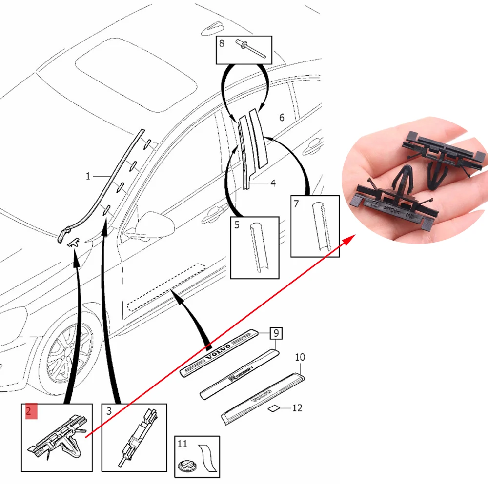 10 шт. переднее лобовое стекло боковой молдинг Нижний зажим для VOLVO V60 MK1 31304111