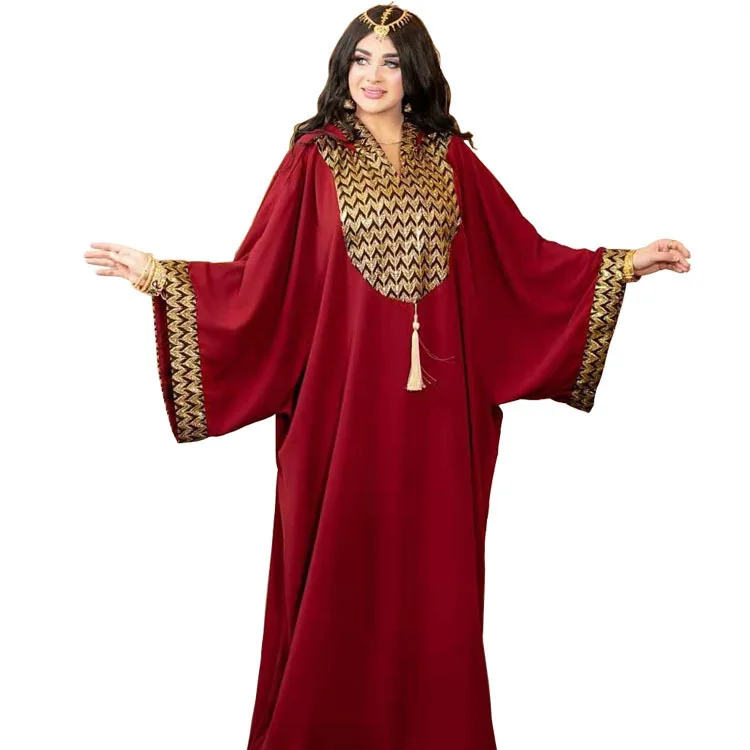 Fashion Muslim Dress Handmade Red Dress Hooded Muslim Maxi Dress 2022 New Kaftan Abayas Djellaba Moroccan
