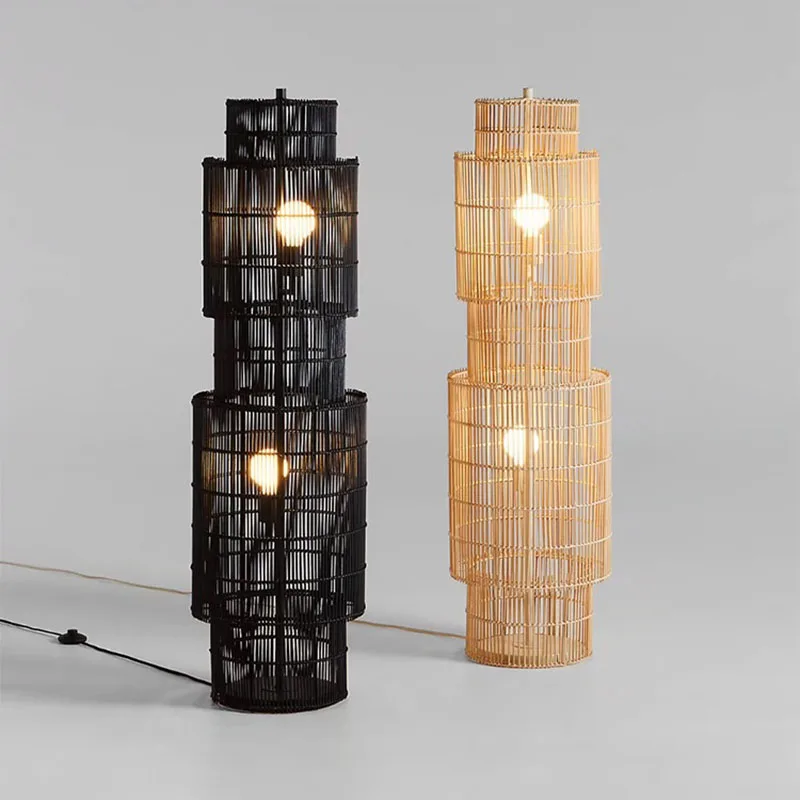 

Nordic Art Deco Rattan Floor Lamp Modern Exquisite Handmade Atmosphere Luminaire for Living Room Bedroom Restaurant Corner Light