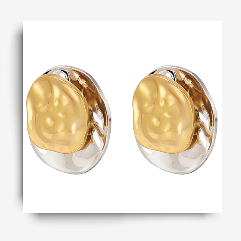 

Euramerican Cool Style New Fashion Contrast Color Irregular Metal Earring Feminine Temperament Silver Needle Stud Ear Jewelry