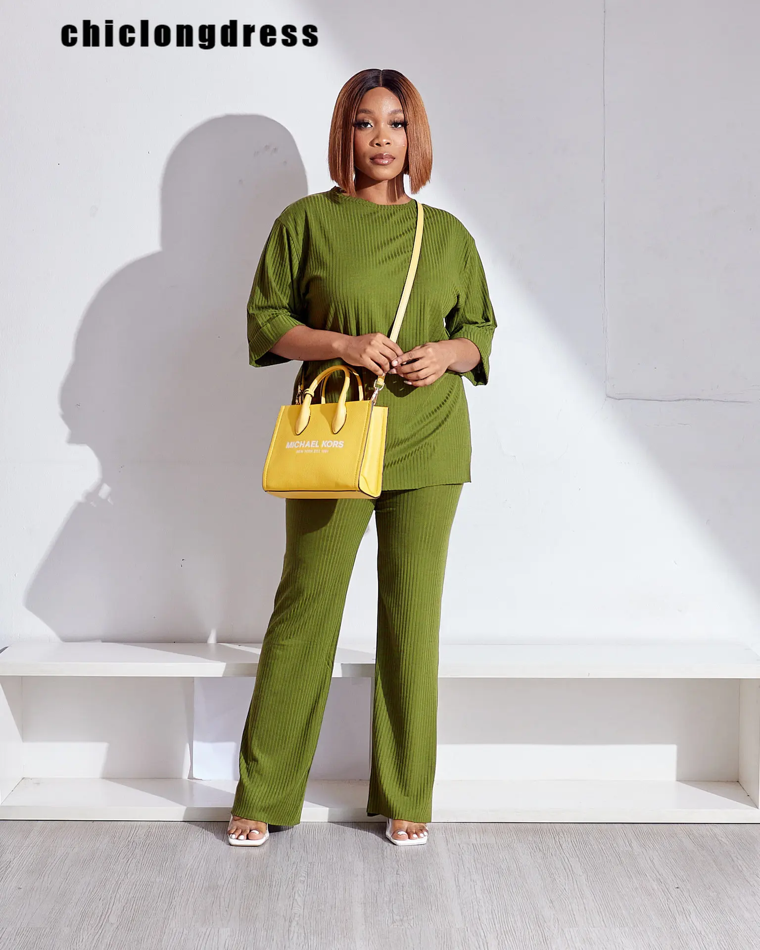 

Spring Summer Casual Solid Two Piece Set African Women Fashion Loose Flare Sleeve Top Wide Leg Pants Two Piece Set Women