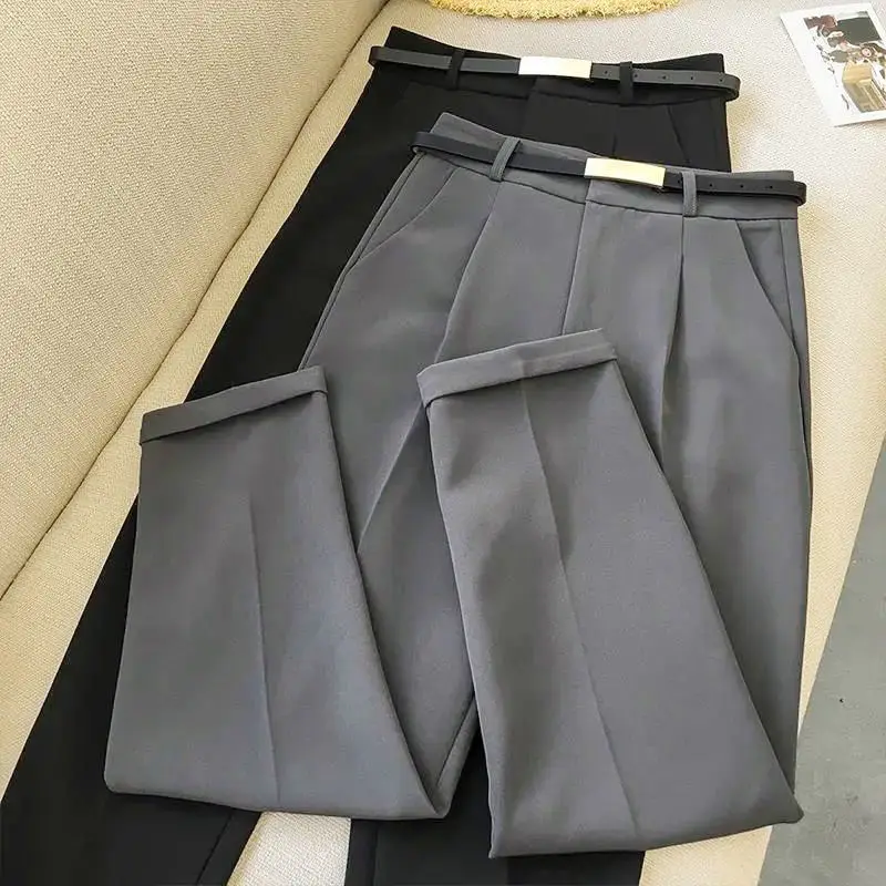

Suit Pants Woman High Waist Pants Office Lady Solid Straight Pants Women Trousers Black Beige Korean New Women Clothing E141