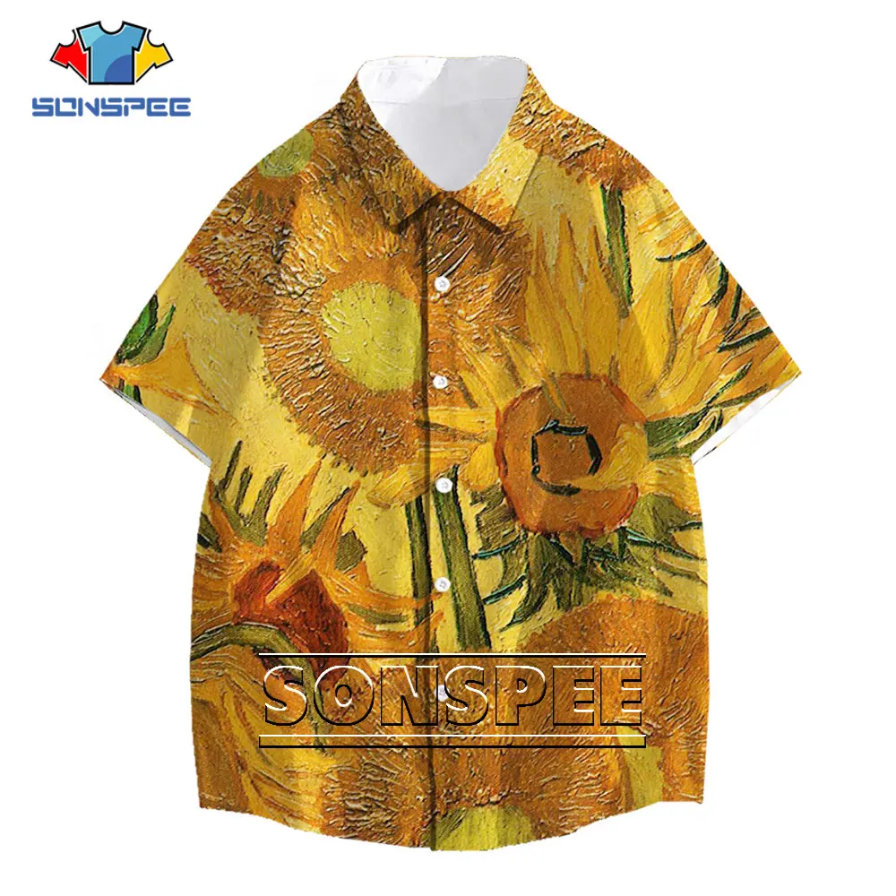 SONSPEE 3D Print Van Gogh Classic Oli Painting Shirt Draw Women Men's Casual Streetwear Harajuku Hawaiian Short Sleeve Shirts