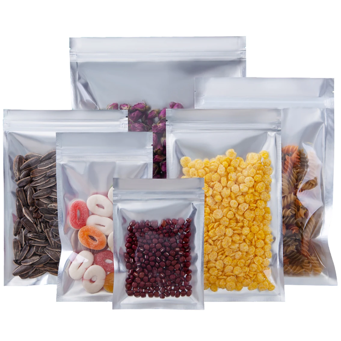 

100Pcs 20 Silk Aluminum Foil Clear Flat Zip Lock Bag Storage Packaging Pouches Dried Fruit Food Tea Sealed