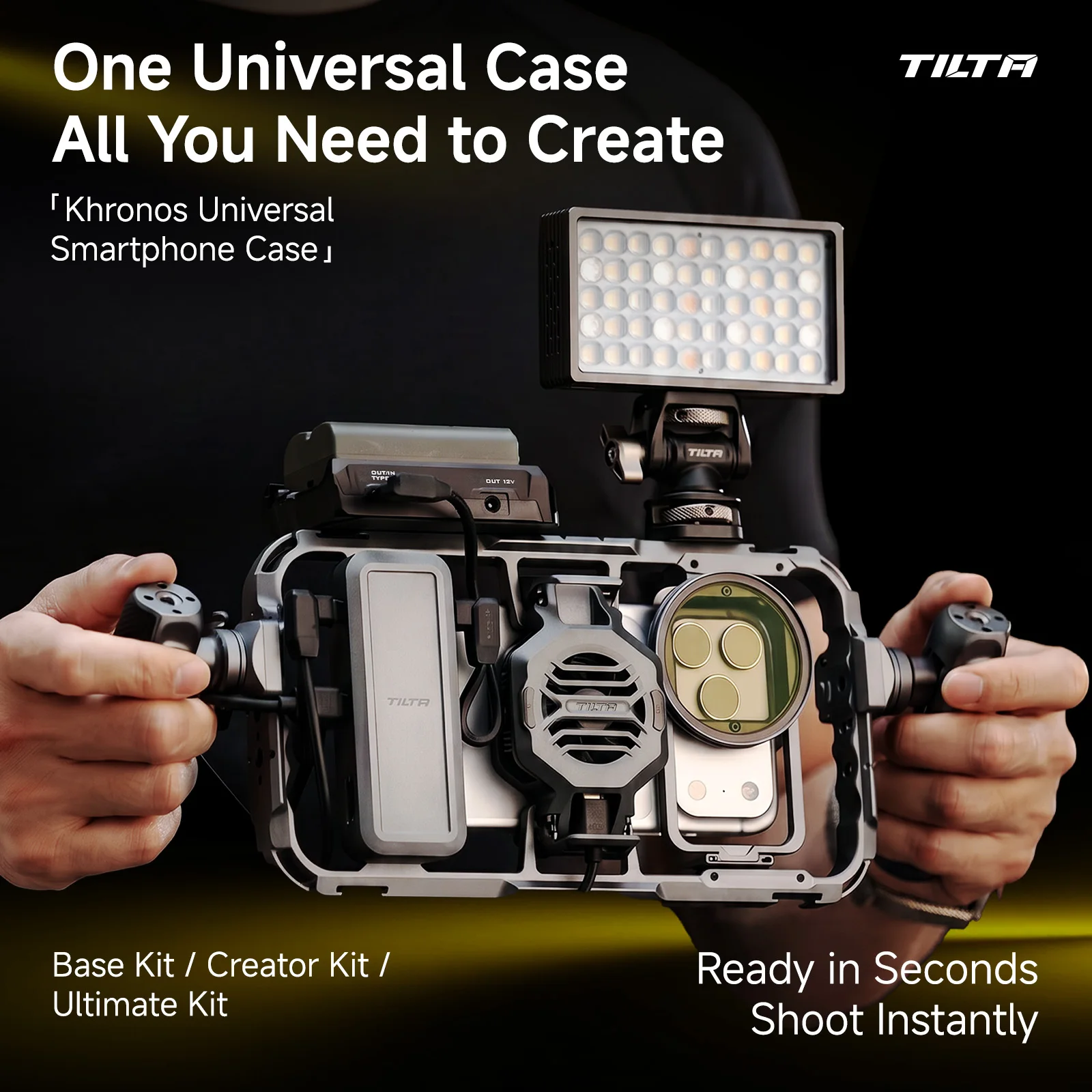 Фото Универсальный чехол-кейдж TILTA Khronos для смартфонов, для мобильной видеосъемки, совместим с Phone 16, 15, 14, 13, 12, Samsung, с рукояткой-держателем №1