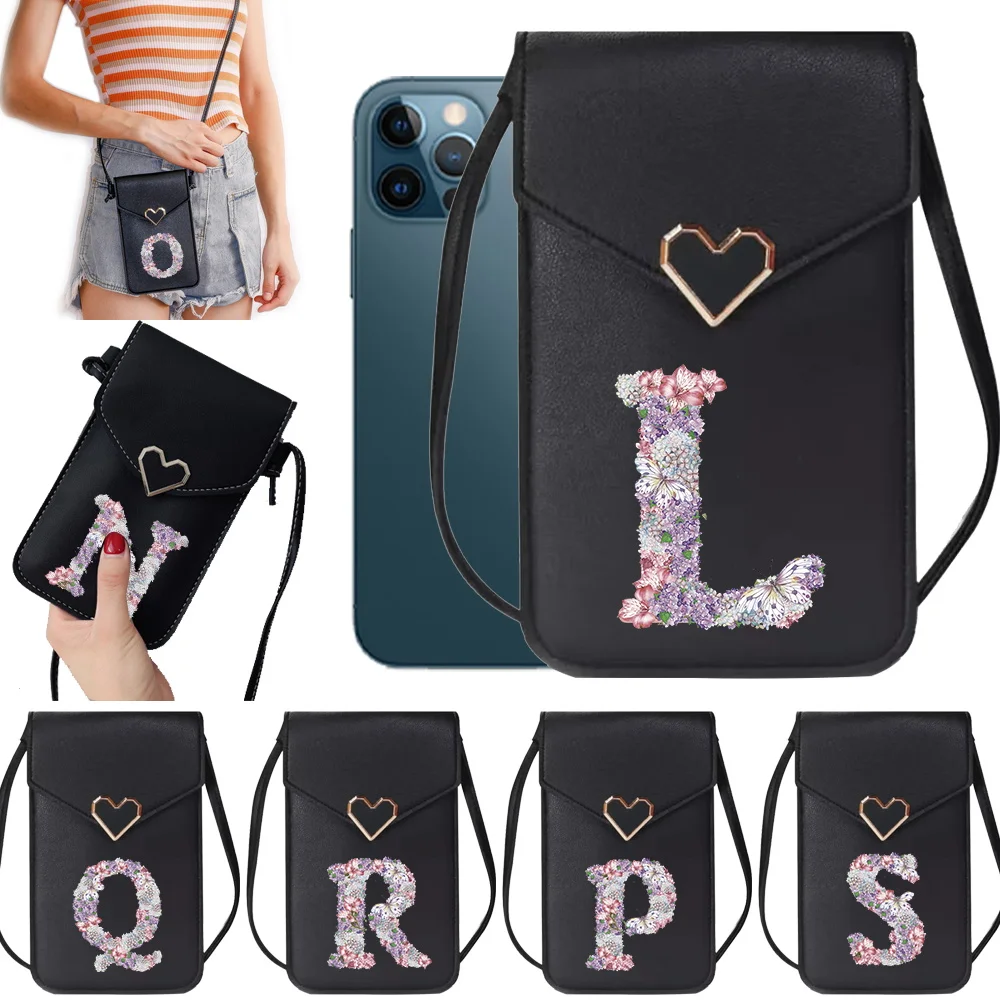 

Fashion Brand Designer Phone Shoulder Bags Women PU Leather Rose Flower Print Screen Touch Crossbody Bags Ladies Handbags Female