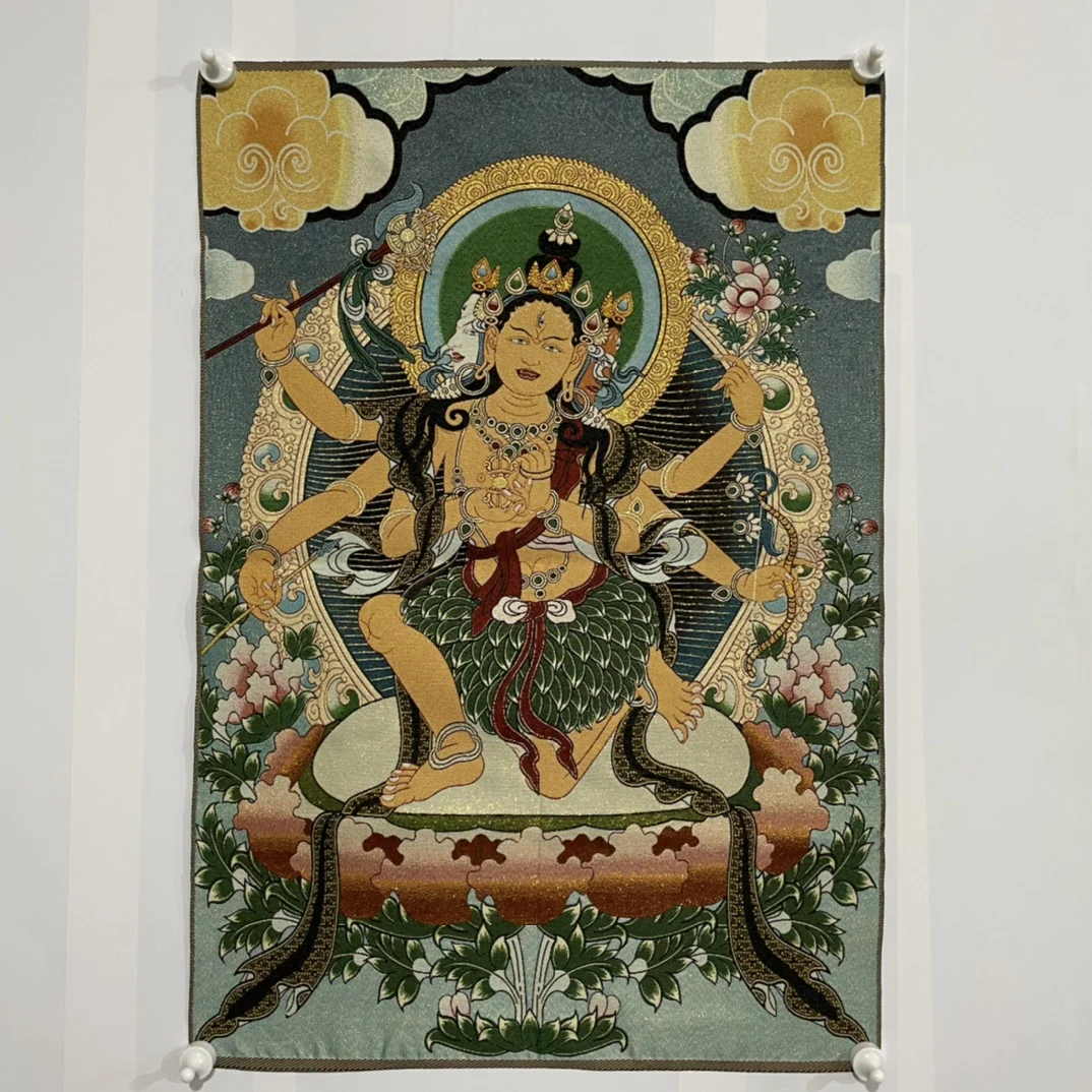 Тибетская шелковая вышивка Большое черное небо Кинг-Конг Тханка Картина Мура