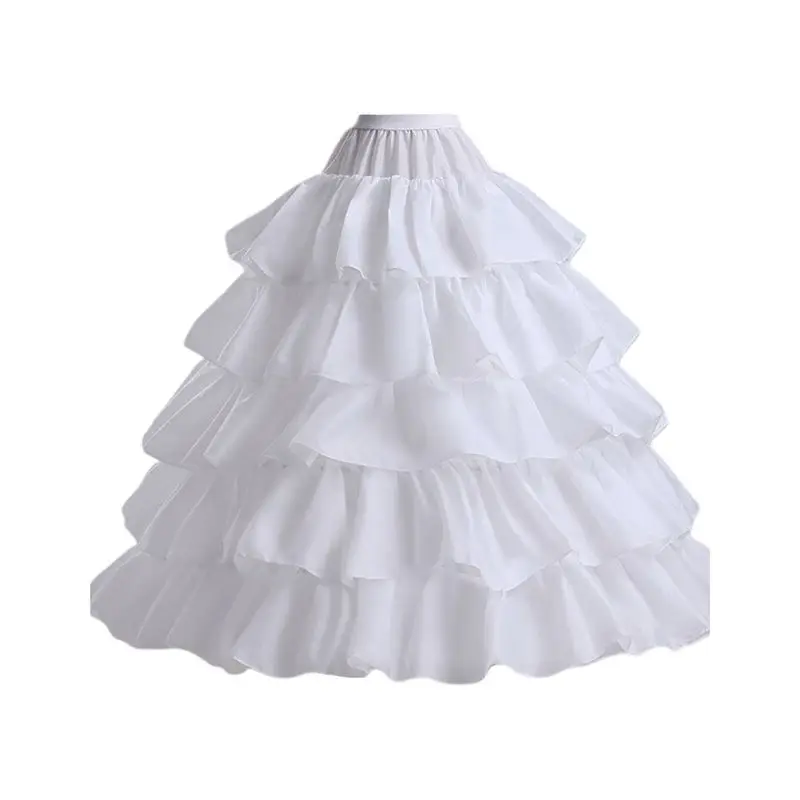 

5-layer Lotus Leaf Skirt Bride Wedding Dress Petticoat Lolita Drawstring Adjustable High Waist Long Chemise