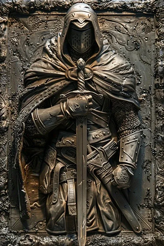 Винтажная металлическая табличка рыцарь-убийца