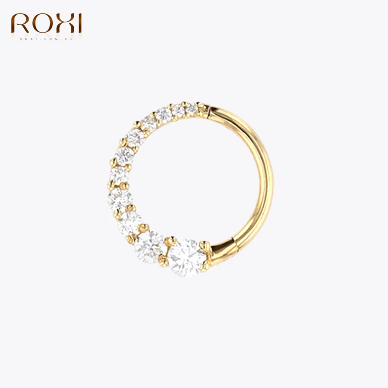 

ROXI Zircons 8mm Hoop Earrings For Women 925 Sterling Silver 1PC No Allergic Cartilage Ear Nail Nose Body Parts Piercing Jewelry