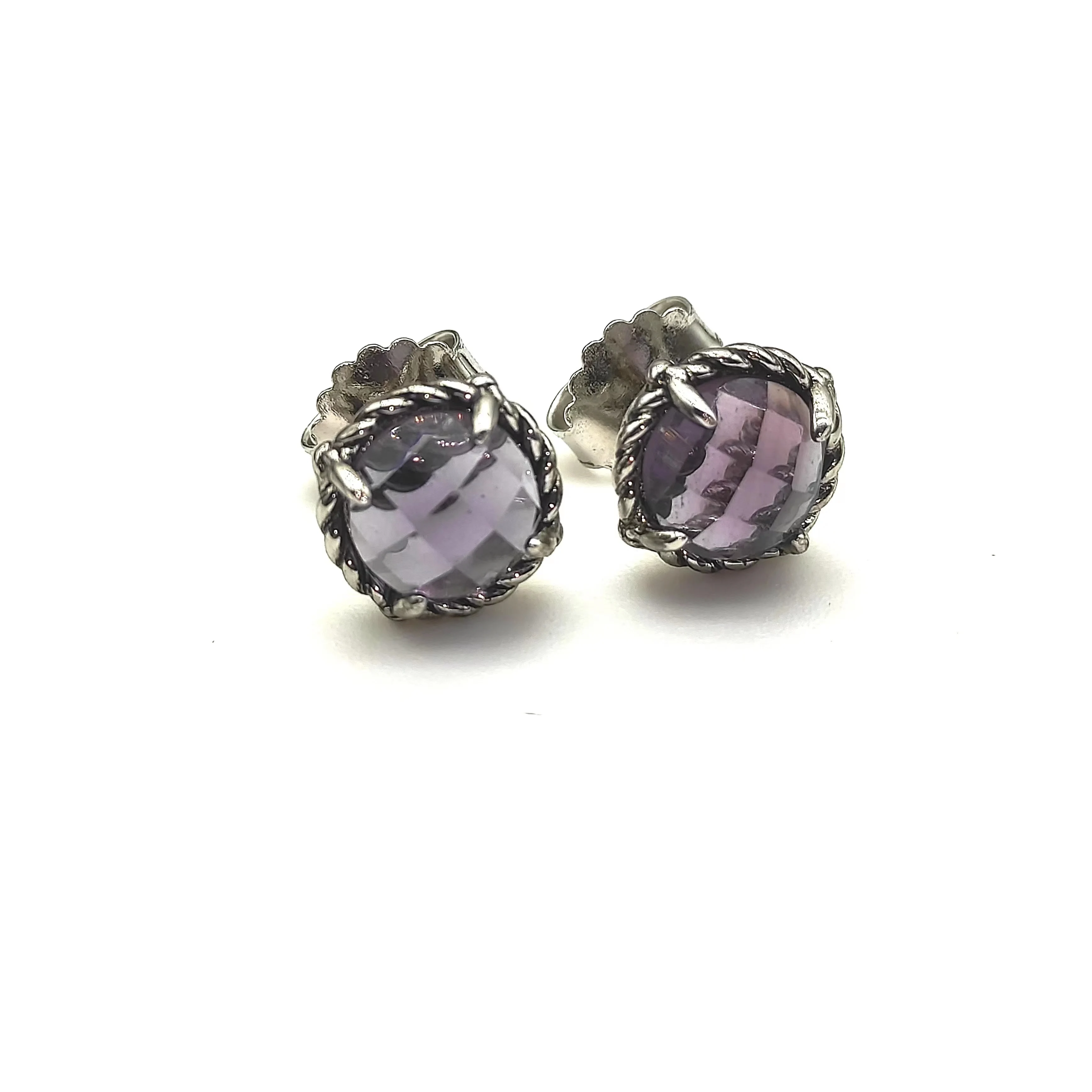 David Yurman Cable Classics Tetragonal Stone Earrings in Sterling Silver With Amethyst and Pave Diamonds Jewelers