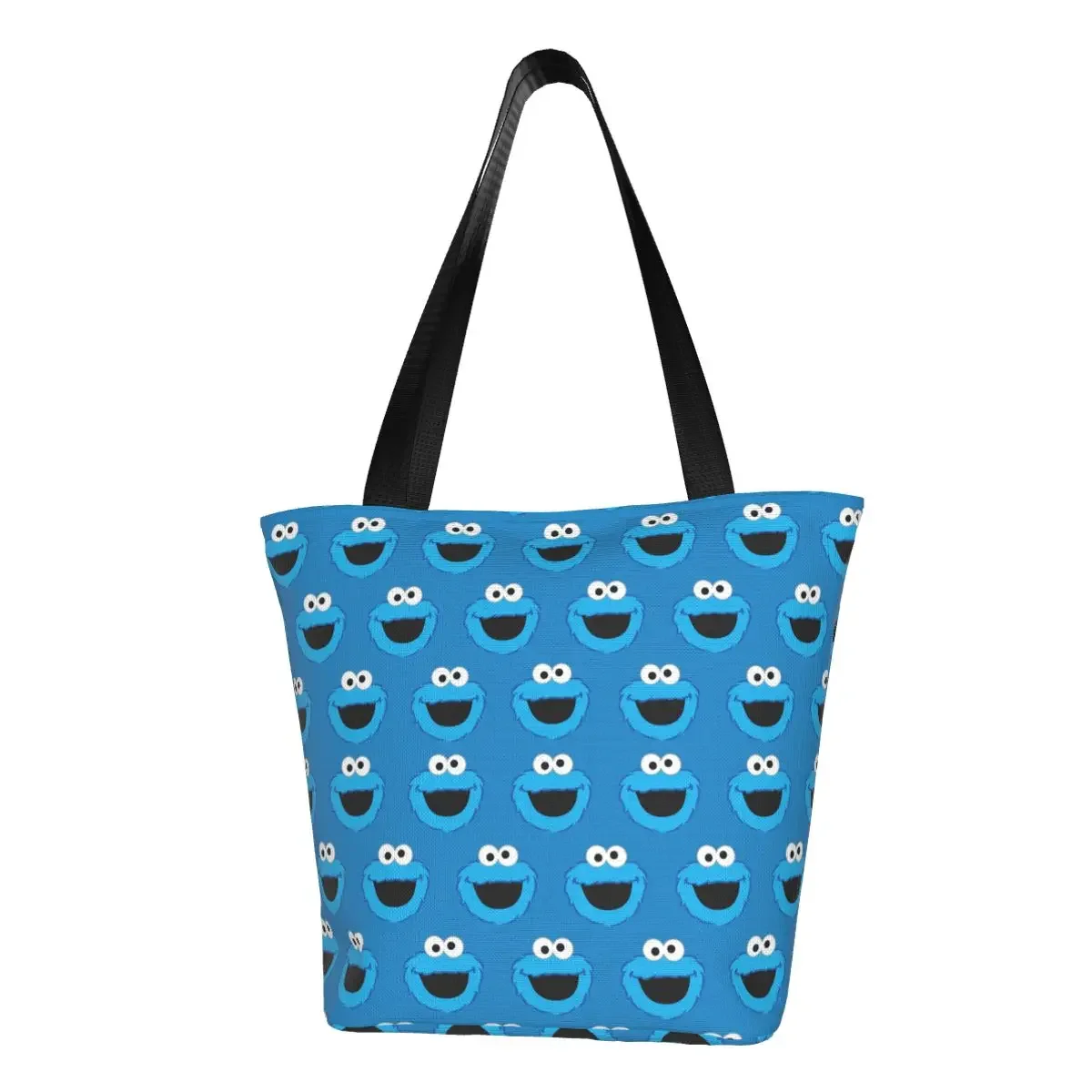 

Funny Smiling Cookies Monsters Pattern Shopping Tote Bags Reusable Canvas Groceries Shoulder Shopper Bag