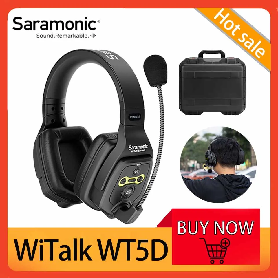 

Saramonic WiTalk WT5D Wireless Mic Full-Duplex Wireless Intercom Headset System Dual-Ear Headset for 5-person walkie-talkies