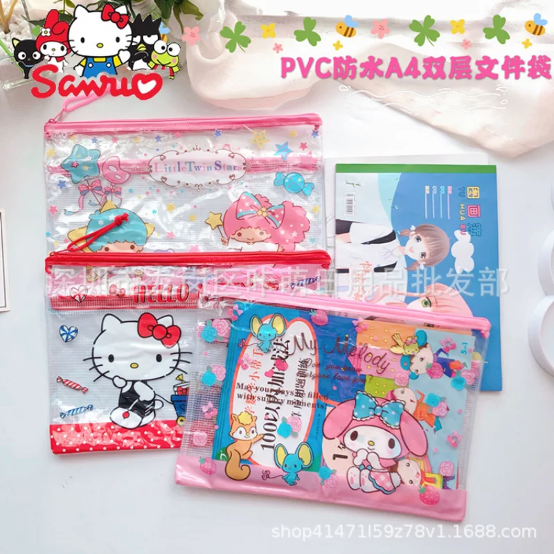 

Sanrio Melody Kuromi Hello Kitty Cinnamoroll Pochacco Cartoon PVC Double Layer Waterproof Document Homework Textbook Study Bag