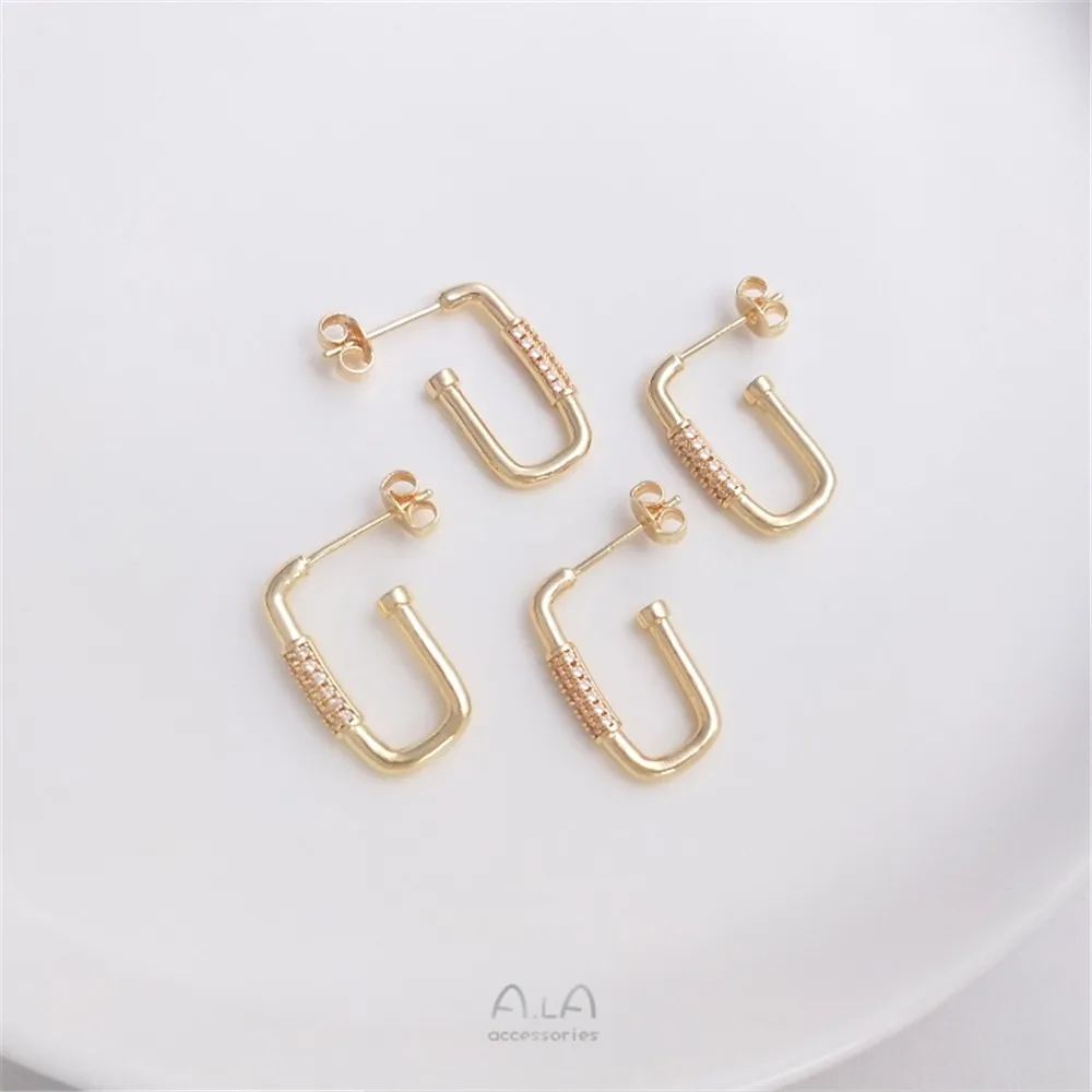 

14K Gold Filled Plated Brass Micro-inset Zircon U-shaped Earrings 925 Silver Needle Diy Accessories Handmade Earring Material