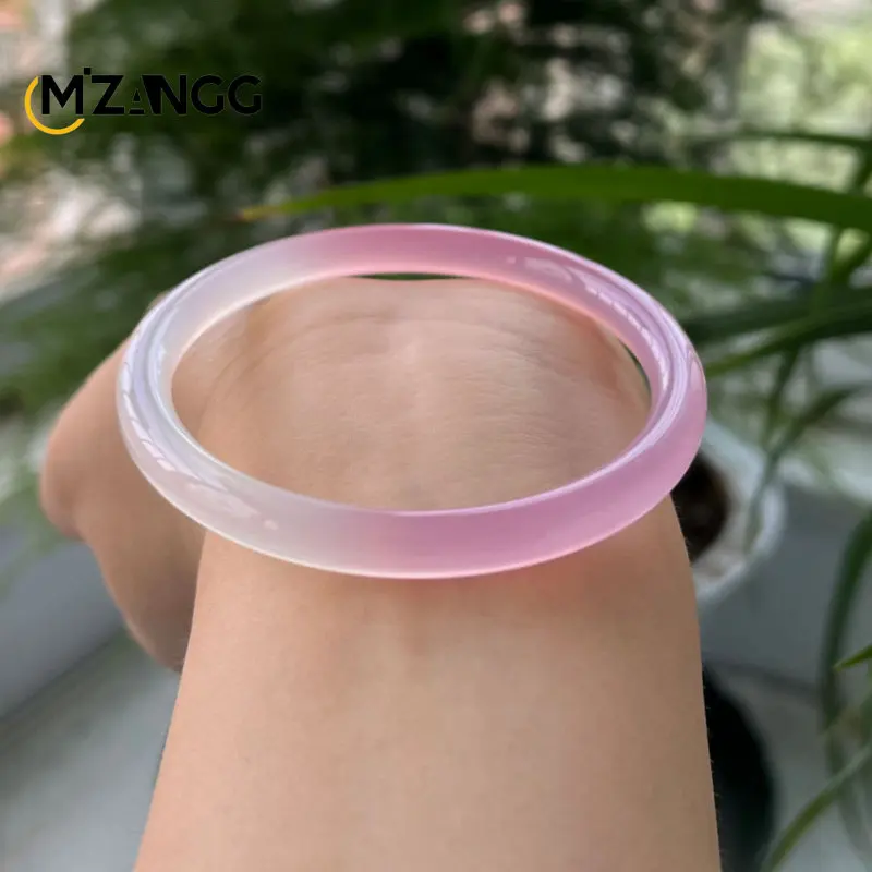 

Tulip Light Pink Ice Kind Chalcedony Agate Bracelet Personality White Plus Powder Gradient 6MM Round Bar Girly Beauty Bracelet