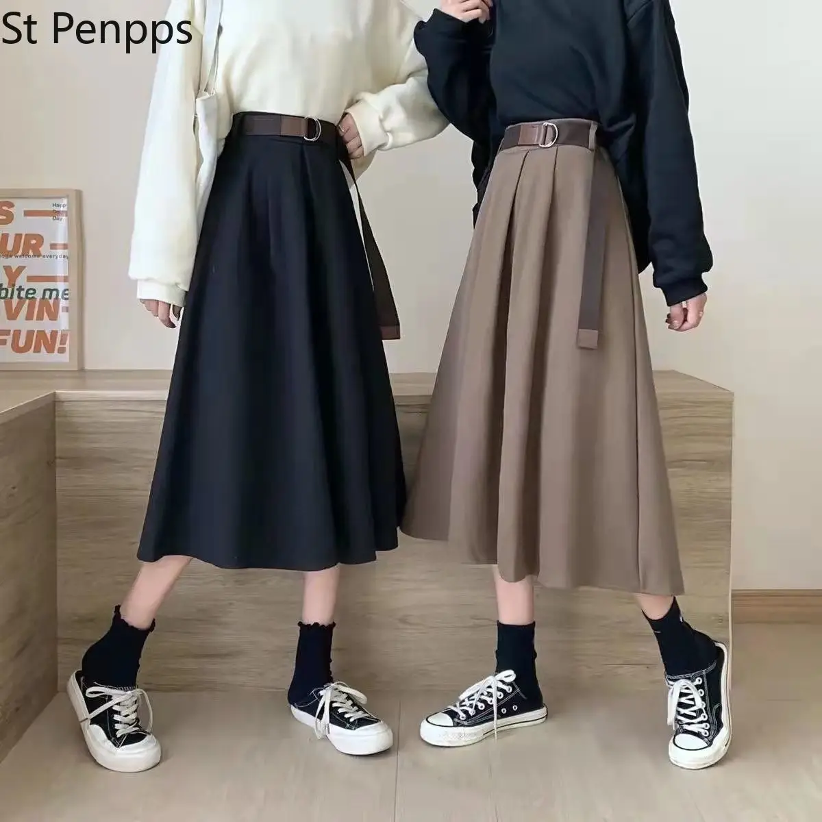 Solid Skirts Women Mid-calf High Waist Friends Korean Style Elegant College Spring Autumn All-match Jupe Mujer Faldas Female Ins | Женская