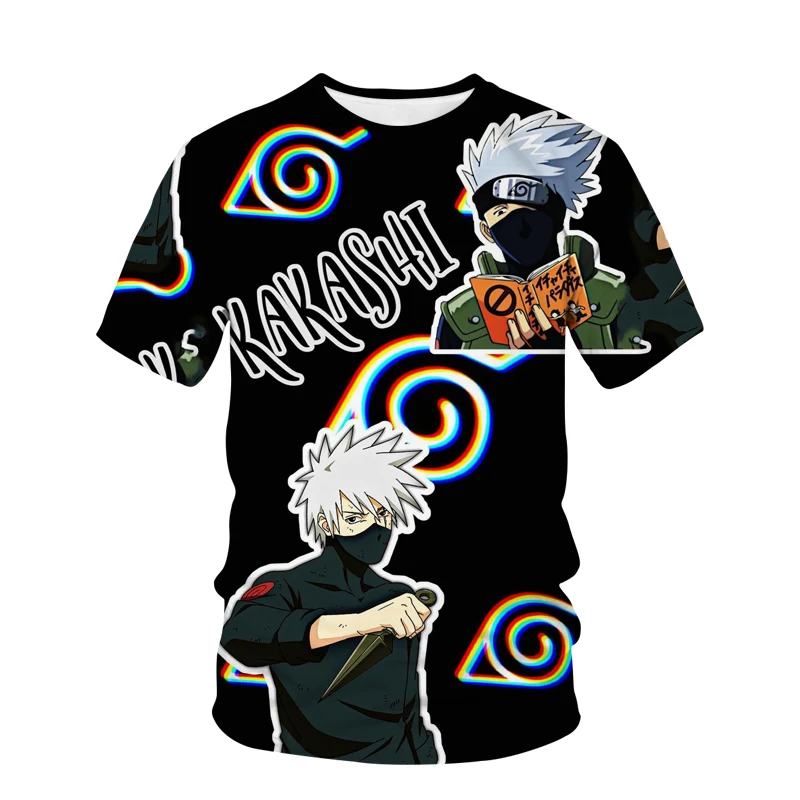 

Футболка мужская с круглым вырезом, Повседневная Свободная рубашка с коротким рукавом, с рисунком аниме Наруто Какаси, лето