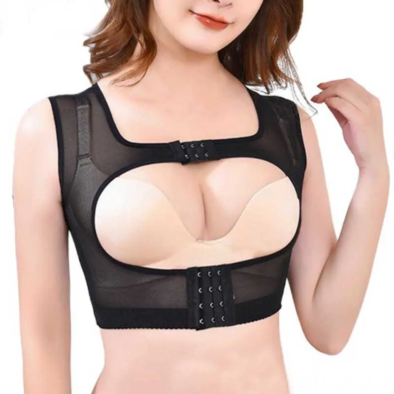 

Double Front Button Breast Bra Women Ladies Slimming Body Shaper Back Brace Posture Correction Chest Support Raise Chest Lifter