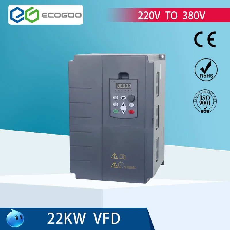 

220V To 380V VFD Inverter 15KW 18.5KW 22KW 1-phase Input 220V 3-phase Output 380V Motor Speed Frequency Controller AC Drive