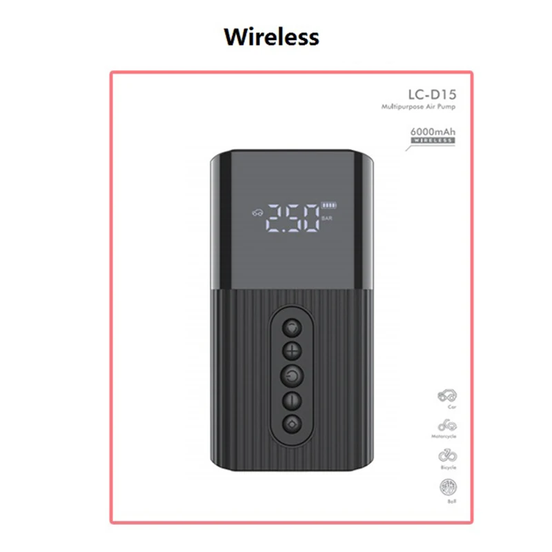 Licheers Автомобильный беспроводной воздушный насос со светодиодной лампой