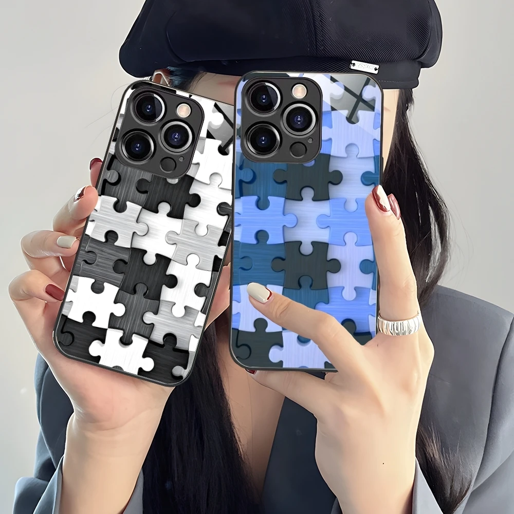 Puzzle Pretty Fashion Mobile Cell Phone Case for iPhone 16 15 14 13 12 11 X XR XS 8 Pro Max Plus Mini PC Glass Cover Shell