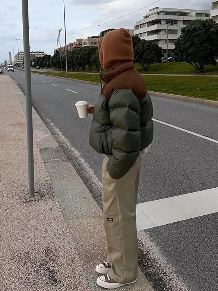 WYWMY Winter Patchwork Jacket Women Parkas Couple Cotton Coats Casual Female Stand Collar Pocket Warm Down Puffer Jackets