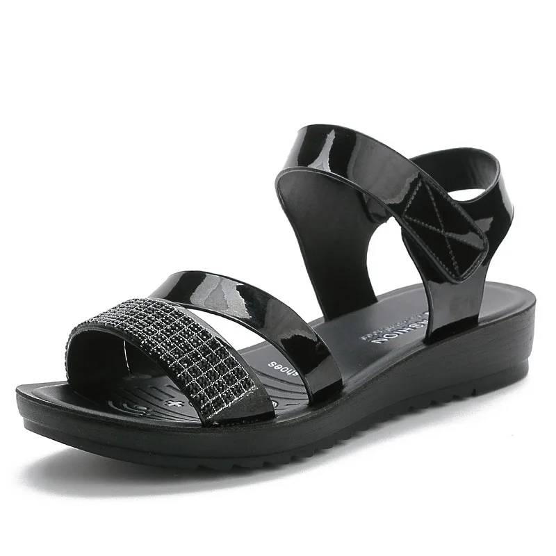 Summer New Fashion Flats Sandals Women Shoes Leather Bottom Fashion Rhinestones Sandals Comfortable Casual Rome Sandals Female