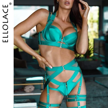Ellolace Sexy Lingerie Fancy Underwear Erotic Garter Belt 4-Piece Intimate Goods Halter Bra With Bow Seductive Exotic Brief Sets 1