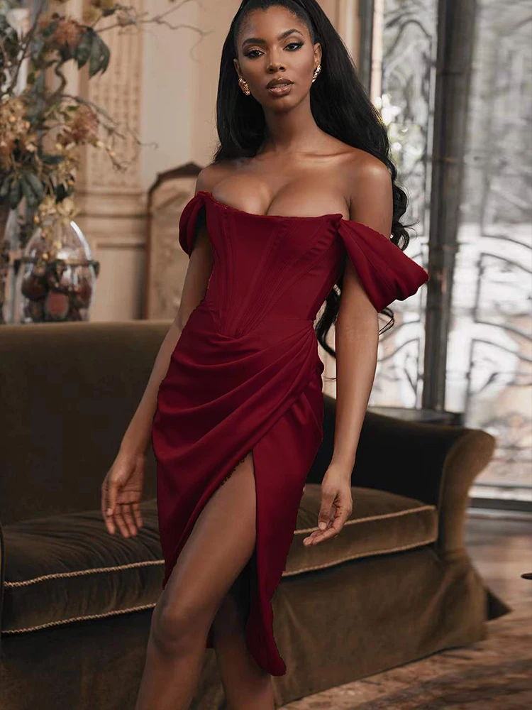 

High Quality Summer Satin Bodycon Dress Women Party Dress 2022 New Arrivals Elegant Midi Dress Sexy Celebrity Evening Club Dress