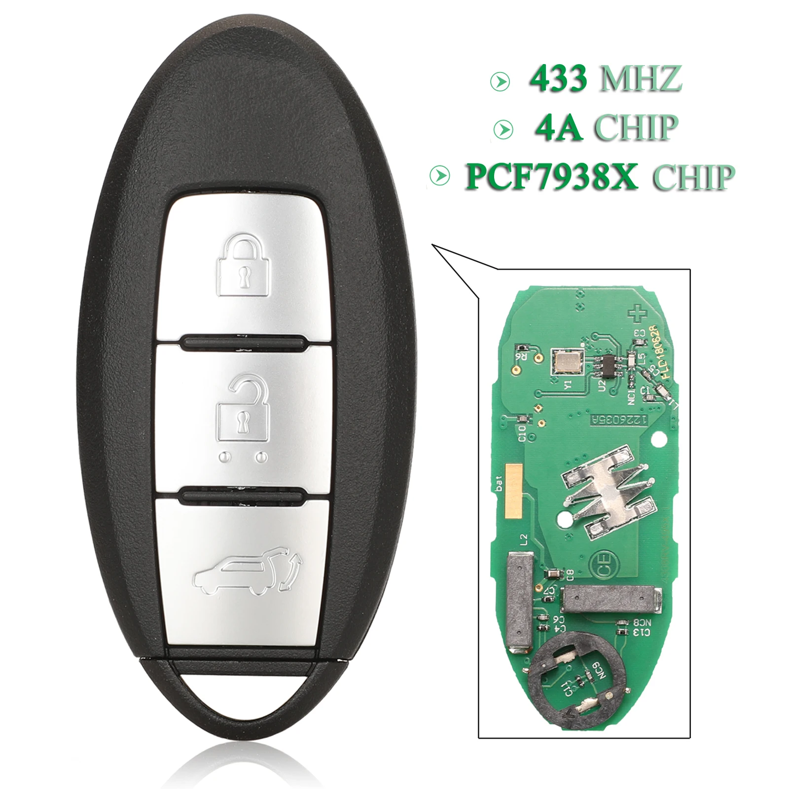 

Jingyuqin 3 кнопки для NISSAN SENTRA Qashqai X-Trail TIIDA SYLPHY брелок 433 МГц 4A ID46 ID47 чип умный пульт дистанционного управления автомобильный ключ