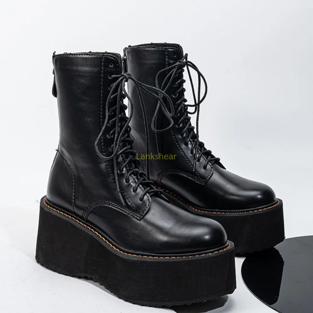 Фото Ботильоны на толстом каблуке с перекрестной завязкой, пикантные однотонные ботильоны с индивидуальным носком, на молнии из натуральной кожи, новые модные женские современные ботинки №2