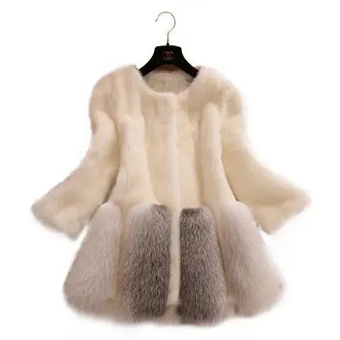 Luxurious Faux Mink Fur Splice Fox Fur Coat Women High Quality Faux Fur Jacket White Winter Warm Thick Fur Coats Plush Jacket